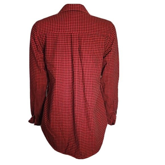LANDS END Red Black Plaid Long Sleeve Button Down Shirt Womens Size S Small - Picture 3 of 7